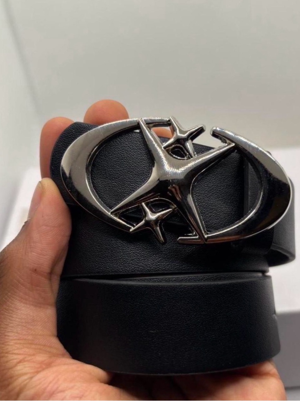 Men's Black Leather Vintage Y2K Silver Star Emblems Belt.